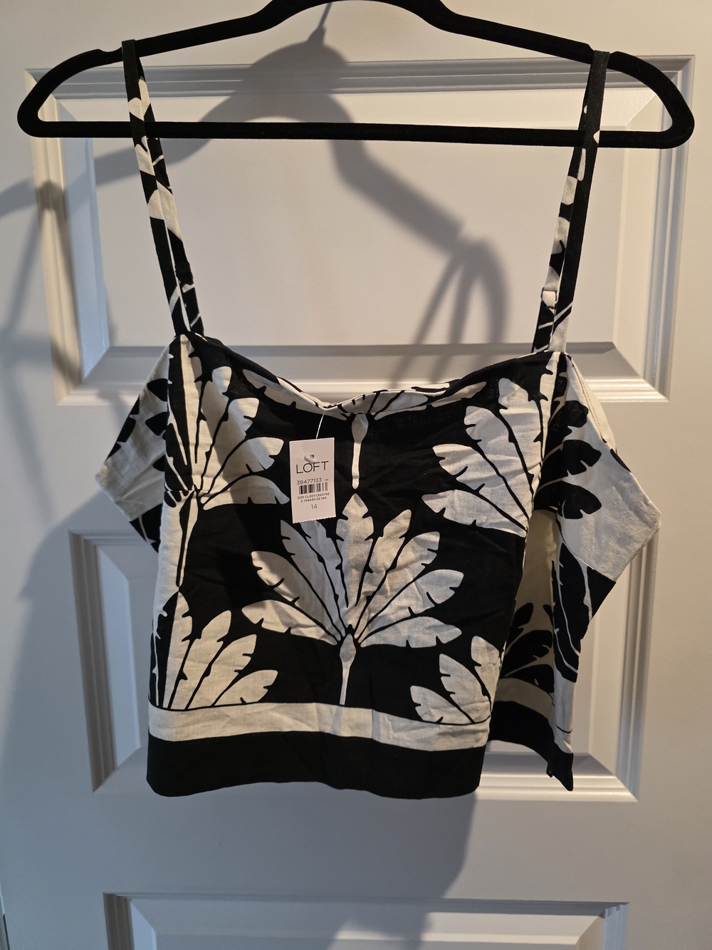 LOFT  Black & White Floral Cold-Shoulder Camisole Palm Linen Blend Cami